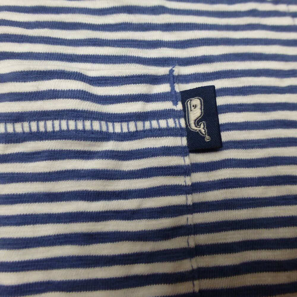 Vineyard Vines Shirt Mens Large Island Polo Striped Blue Pocket Cotton Preppy - Picture 5 of 9